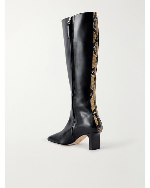 Aeyde Black Bita 55 Snake-Effect Leather Knee-Boots