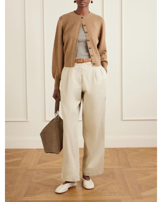 LeKasha Natural Gaya Pointelle Knit Cashmere Cardigan