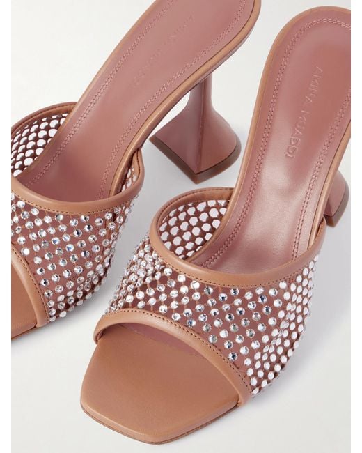 AMINA MUADDI Pink Lupita Crystal-Embellished Fishnet And Leather Mules