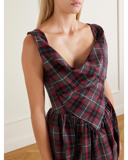 Vivienne Westwood Purple Sunday Draped Checked Wool-Blend Mini Dress