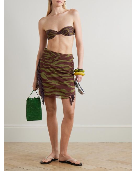 The Attico Brown Fringed Zebra-Print Cotton-Voile Pareo
