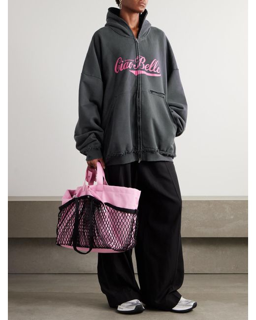 Sweat À Capuche En Jersey De Coton Imprimé Effet Vieilli Balenciaga en coloris Gray