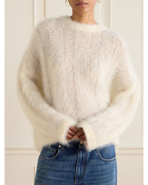 Brunello Cucinelli White Open-Knit Mohair And Silk-Blend Sweater