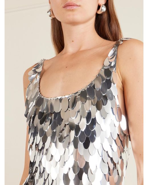 Rabanne White Sequined-Tone Chainmail Mini Dress