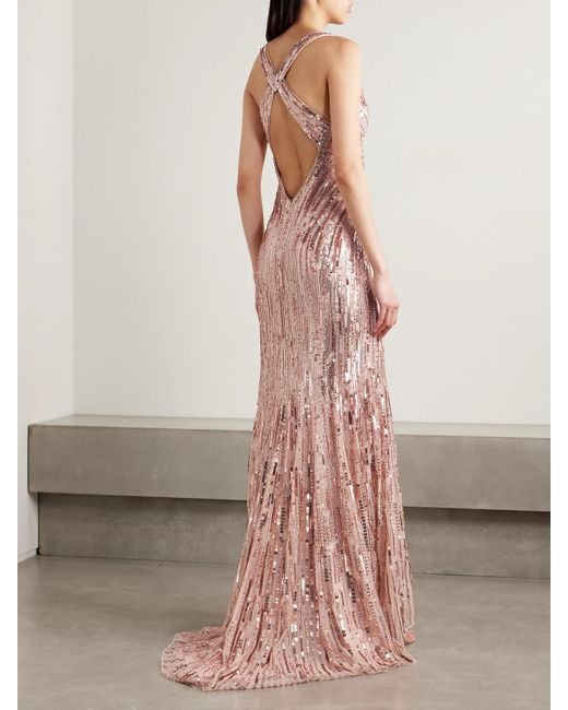 Jenny Packham Pink Luxor Cutout Embellished Tulle Gown