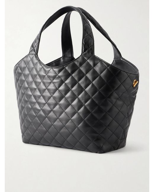 Saint Laurent Black Icare Logo-Embellished Medium Matelassé Leather Tote