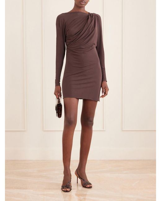 Alex Perry Brown Open-Back Draped Jersey Mini Dress
