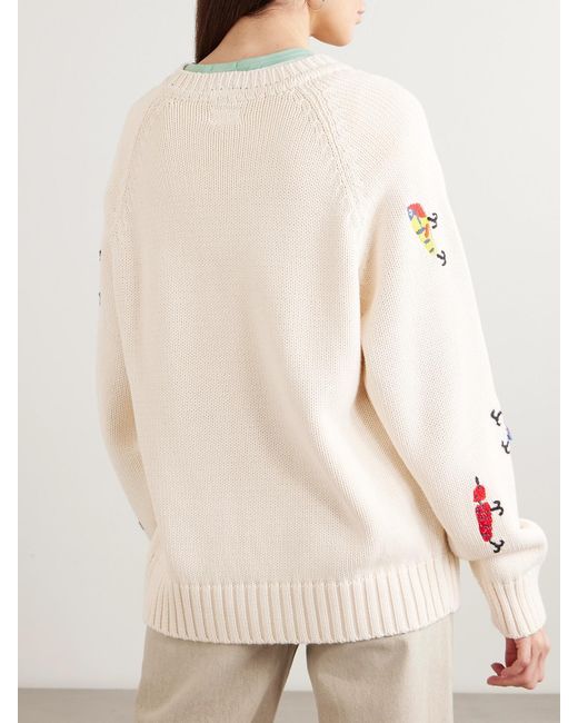 Mother Natural The Raglan Embroidered Cotton Sweater