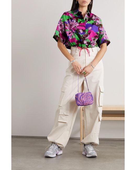 Moncler Pink Cropped Floral-Print Cotton-Poplin Shirt