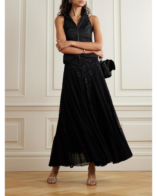 Loretta Caponi Black Griselda Tiered Tulle And Lace Maxi Skirt