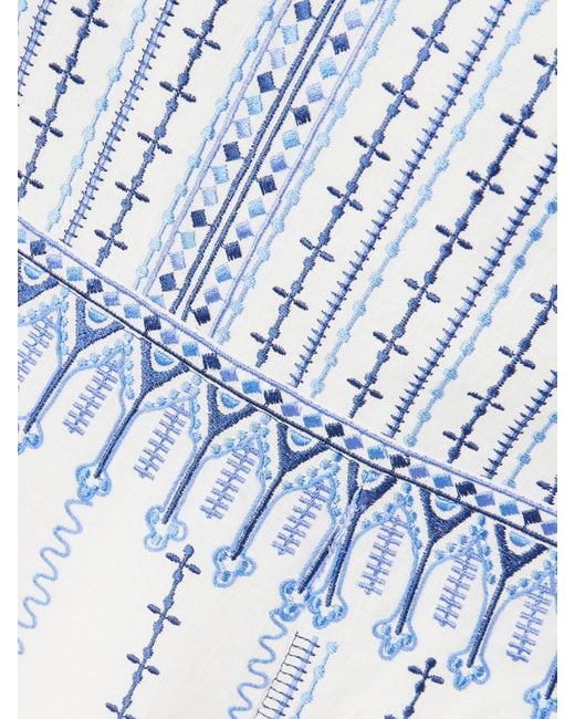 Emporio Sirenuse Blue Nellie Maxikleid Aus Einer Bestickten Leinen-Baumwollmischung