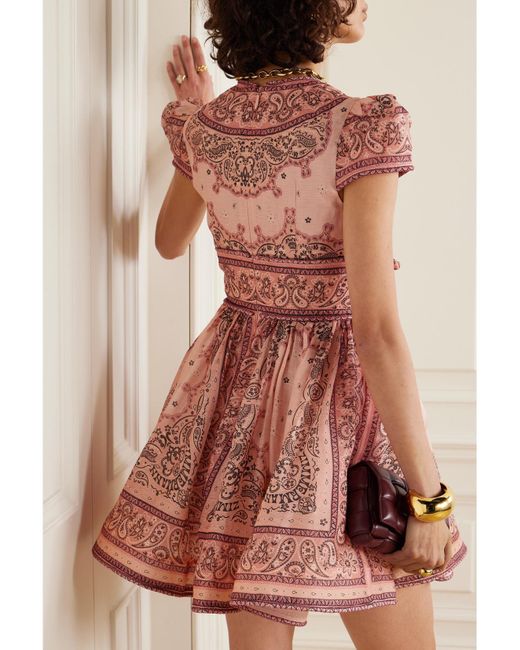Zimmermann Red Matchmaker Bandana-Print Linen And Silk-Blend Mini Dress