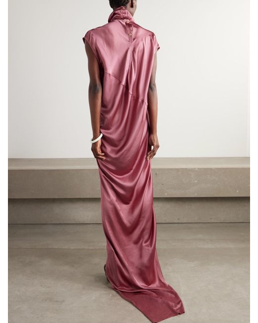 Rick Owens Pink Edfu Turtleneck Charmeuse Maxi Dress