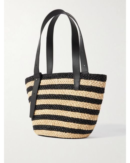 LIE STUDIO White The Bianca Small Leather-Trimmed Striped Raffia Tote