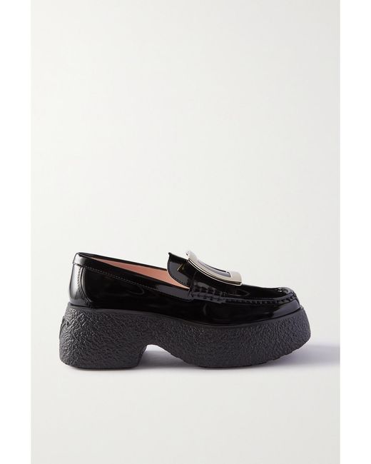 Roger Vivier Black Viv Ranger Embellished Patent-Leather Loafers