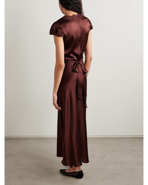 Doen Purple Coraline Maxikleid Aus Seidensatin Mit Schnurgebundenen Spitzenbesätzen