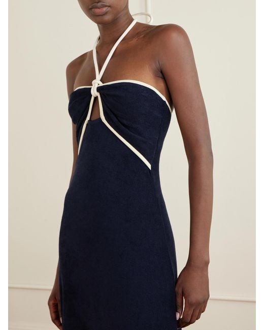 Johanna Ortiz Blue Gleymoon Cut-Out Cotton-Terry Halterneck Maxi Dress
