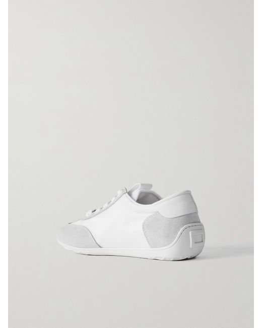 Roger Vivier Natural Viv Low Suede-Trimmed Embroidered Leather Sneakers