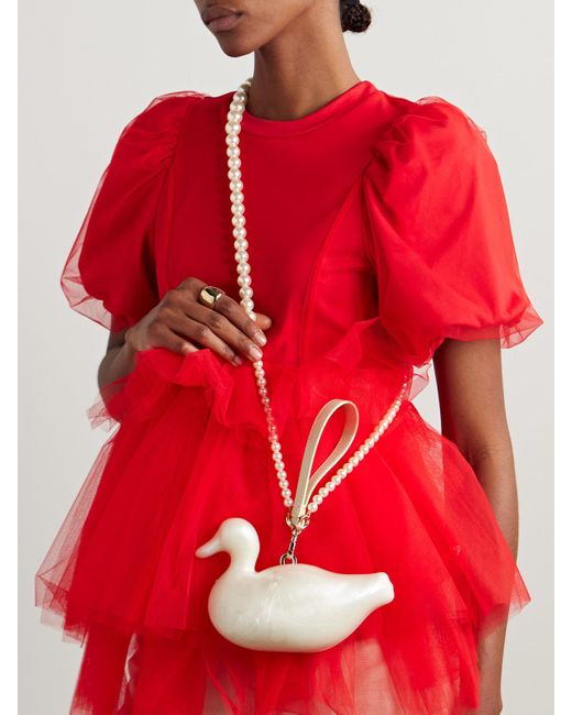 Simone Rocha Natural Duck Clutch Aus Acryl Mit Lederbesätzen Und Kunstperlen