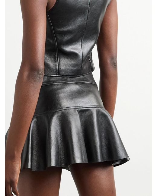 Tom Ford Black Ruffled Leather Mini Skirt