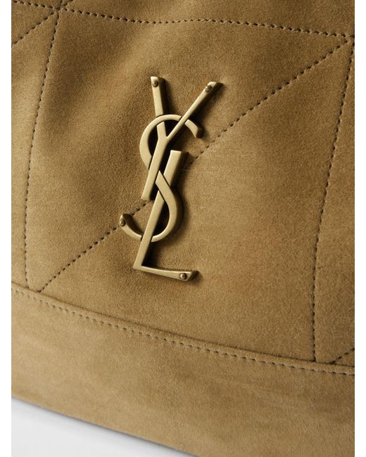 Saint Laurent Natural Jamie Schultertasche Aus Gestepptem Veloursleder Mit Lederbesätzen Und Applikation