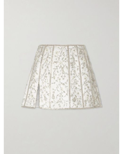 Clio Peppiatt Natural Brigitte Crystal-Embellished Satin Mini Skirt