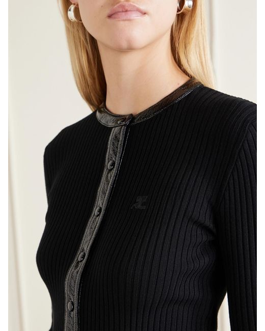 Courreges Black Logo-Embroidered Ribbed-Knit Cardigan