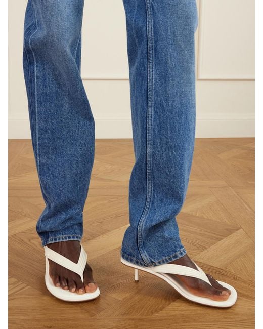 Bottega Veneta Natural Sampieri Thong Logo-Embossed Leather-Trimmed Rubber Sandals