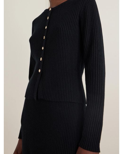 Allude Blue Wool And Cashmere-Blend Ribbed Cardigan