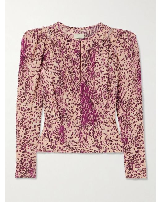 Isabel Marant Red Zarga Pleated Printed Silk-Blend Blouse