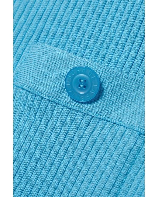 Oscar de la Renta Blue Ribbed Silk-Blend Mini Skirt