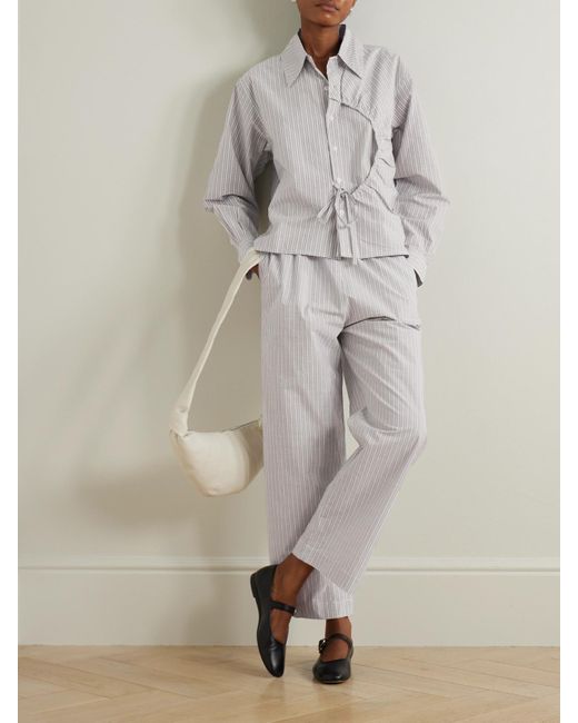 Deiji Studios White Ease Pyjama-Hose Aus Gestreifter Biobaumwollpopeline