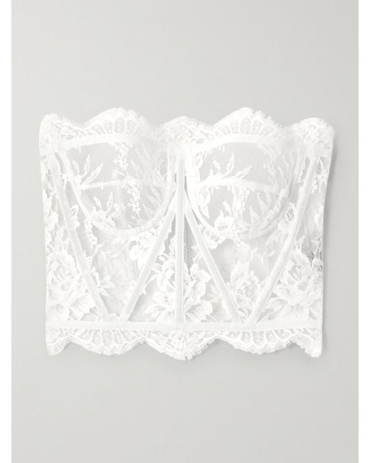 Dolce & Gabbana White Grosgrain-Trimmed Lace Bustier Top