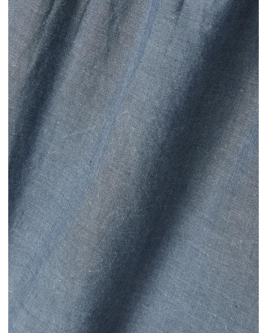 Ulla Johnson Blue Elowen Belted Tulle-Trimmed Embroidered Cotton-Chambray Shorts