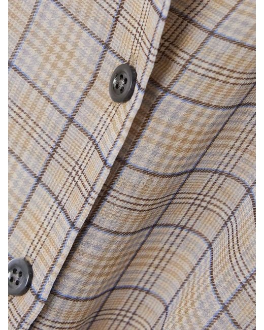 FRAME Natural The Plaid Staple Gathered Checked Silk-Chiffon Shirt