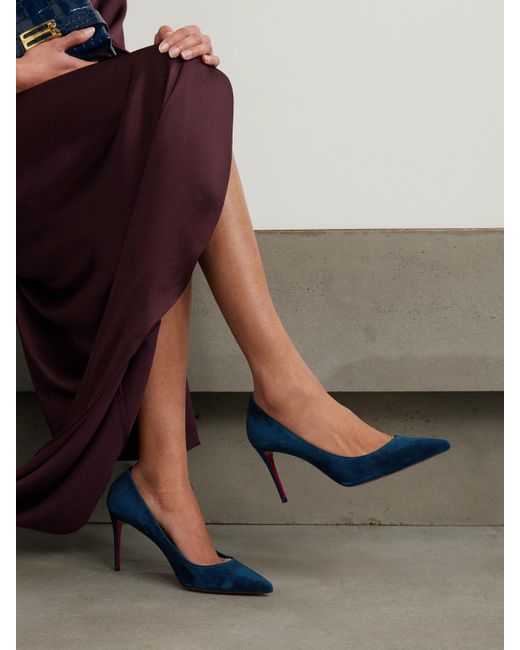 Christian Louboutin Blue Kate 85 Suede Point-Toe Pumps