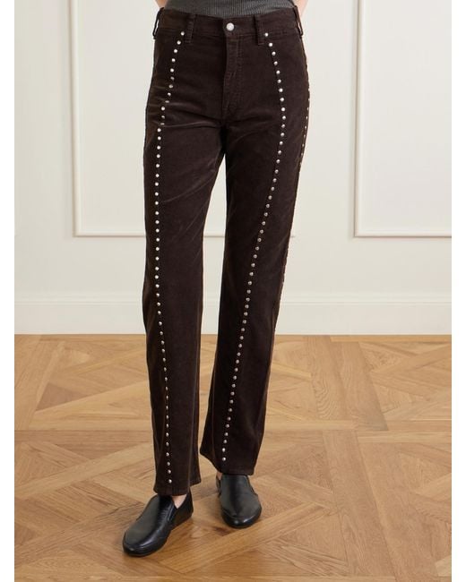 Polo Ralph Lauren Brown Studded Stretch-Cotton Corduroy Flared Pants