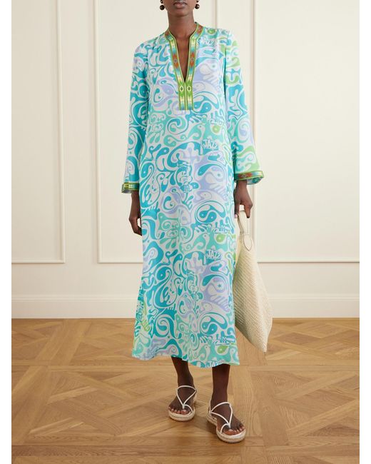 Emporio Sirenuse Blue Jenna Printed Silk Coverup