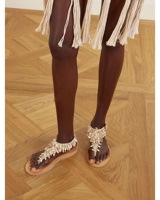Balmain Natural Runway Bead-Embellished Suede Sandals