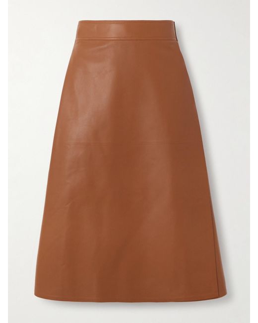 Ralph Lauren Brown Jackeline Leather Midi Wrap Skirt