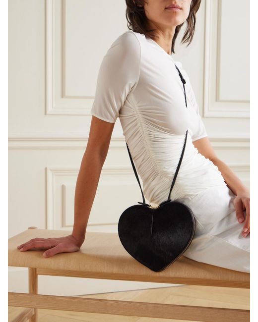 Alaïa White Le Coeur Leather-Trimmed Calf Hair Shoulder Bag