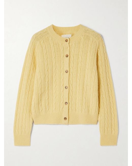 Doen Yellow Penrose Cable-Knit Wool, Cotton And Linen-Blend Cardigan