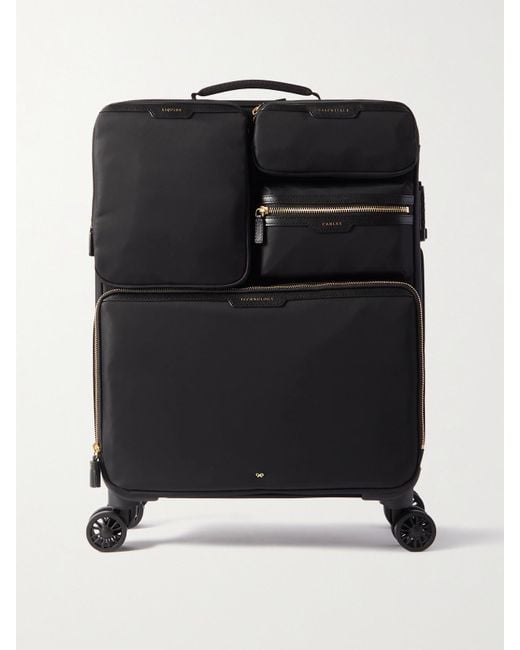 Anya Hindmarch Black Shorthaul Trolley Leather-Trimmed Econyl Suitcase