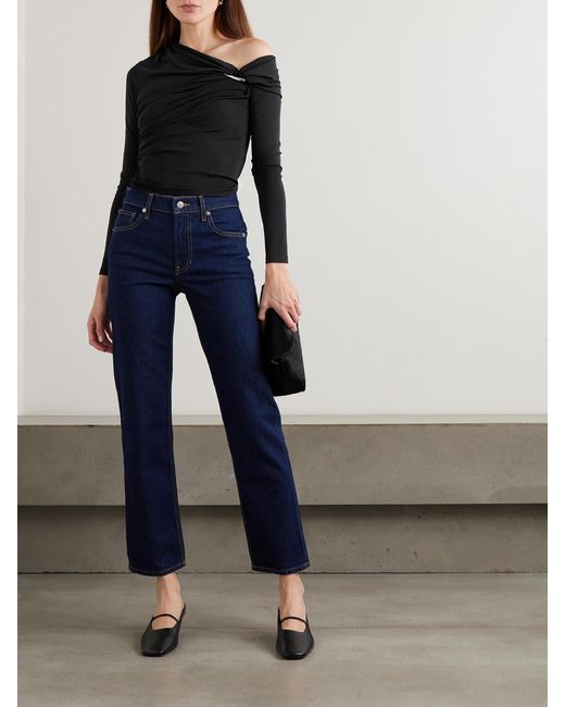 Veronica Beard Black Lozea Asymmetric Embellished Stretch-Mesh Top