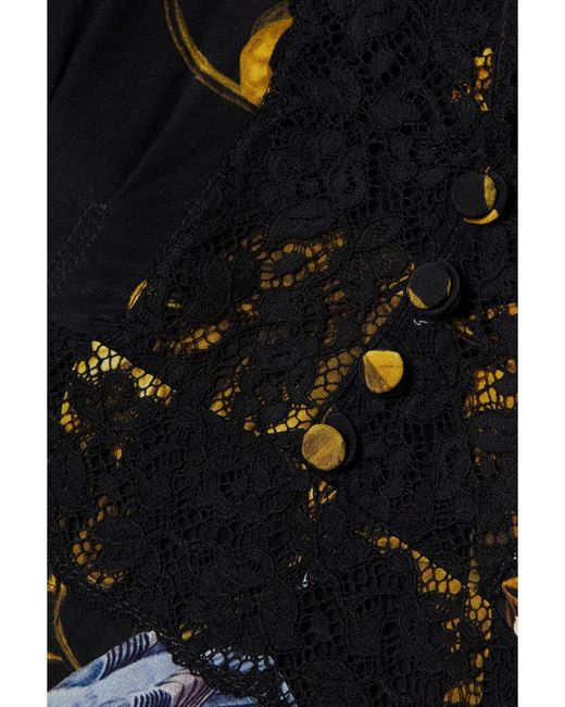 Erdem Black Lace-Trimmed Floral-Print Silk Crepe De Chine Midi Dress