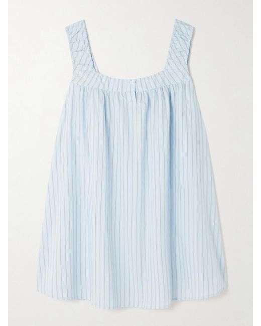 Deiji Studios Blue Yoke Striped Cotton-Poplin Mini Dress