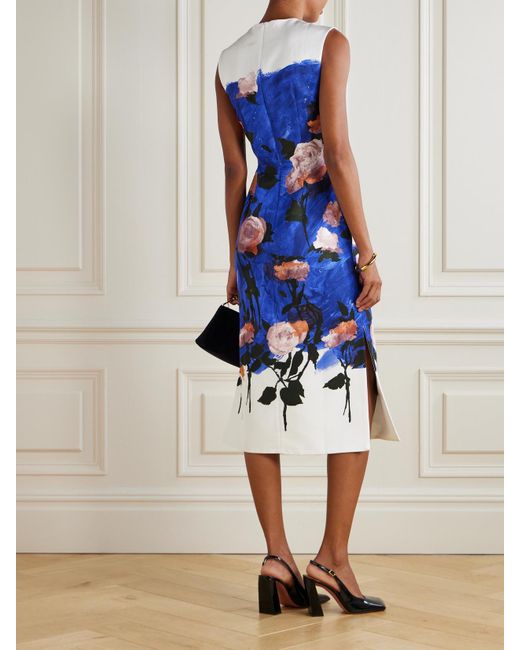 Erdem Blue Midikleid Aus Faille Aus Einer Baumwollmischung Mit Print