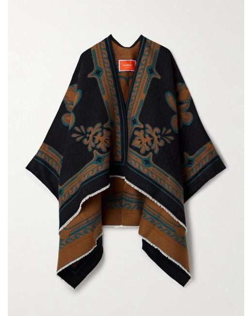 LaDoubleJ Black Frayed Wool And Silk-Blend Jacquard Poncho