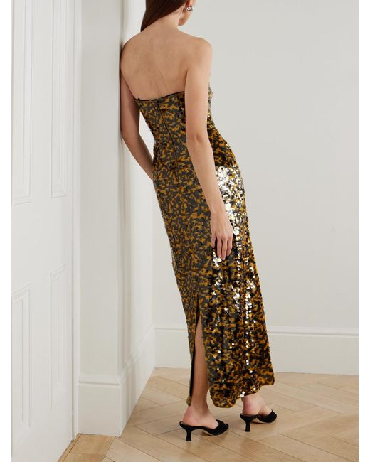 Staud Metallic Cece Strapless Tie-Detailed Sequined Tulle Midi Dress