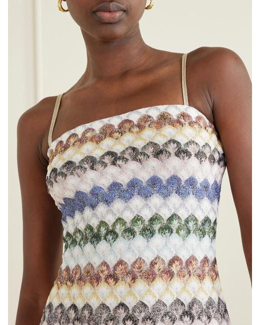 Missoni White Striped Metallic Crochet-Knit Mini Dress
